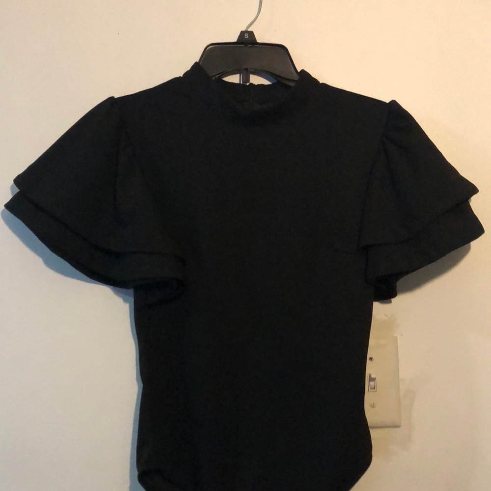 Black bodysuit with ruffled sleeves size small